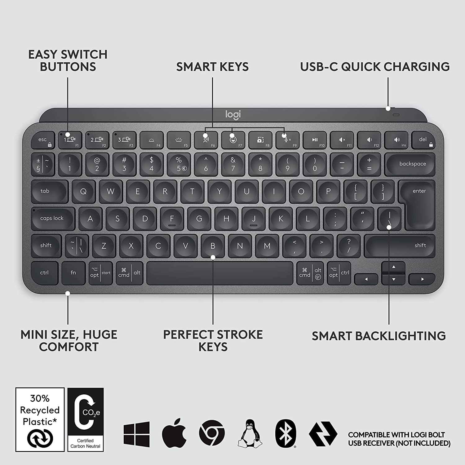 Buy logitech MX Keys Mini Rechargeable Bluetooth Wireless Keyboard
